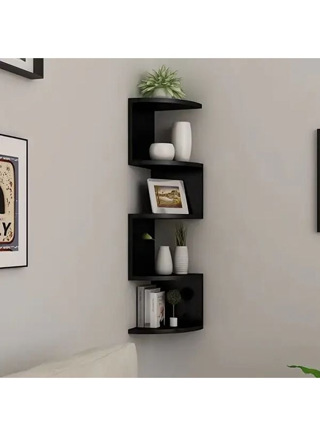 Black Thickened Five Tier Corner Floating Shelf No Drill Triangle Design - Image 4